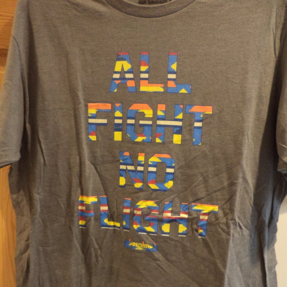 ADRENLINE Gray T-Shirt - "ALL FIGHT NO FLIGHT" 50% Cotton 50% Poly - Size: Large